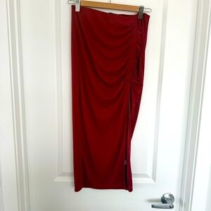 DYNAMITE | Red Ruched Midi Skirt